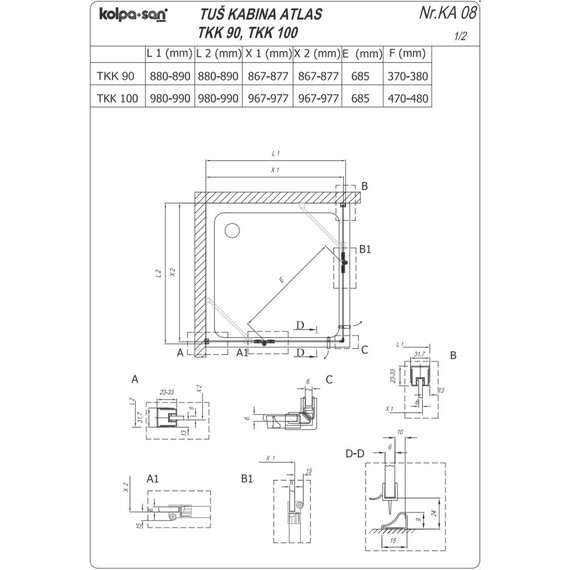 Душевое ограждение Kolpa-San Atlas TKK 100x100 см, хром/прозрачное - фото 3