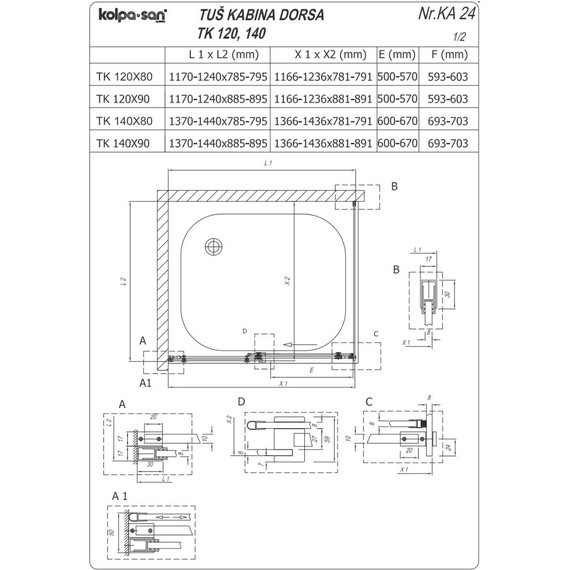Душевое ограждение Kolpa-San Dorsa TK 120x80 см (стекло 8 мм), хром/прозрачное - фото 11