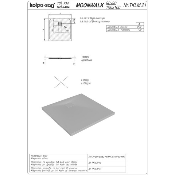 Мраморный поддон Kolpa-San Moonwalk 100x100 см, антрацит - фото 3