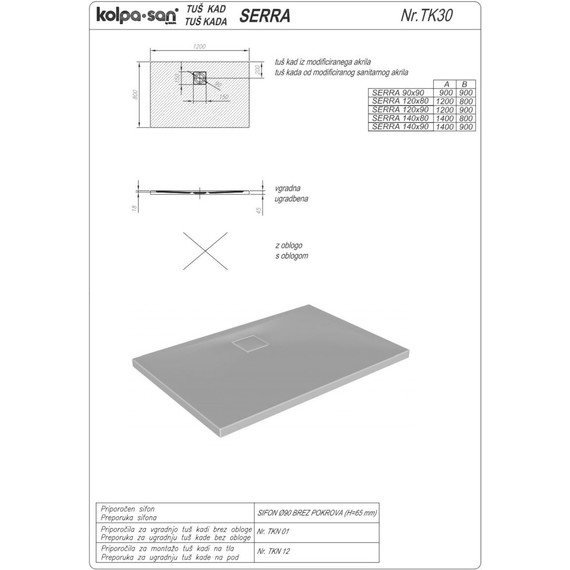 Поддон акриловый Kolpa-San Serra 140x80 см - фото 3