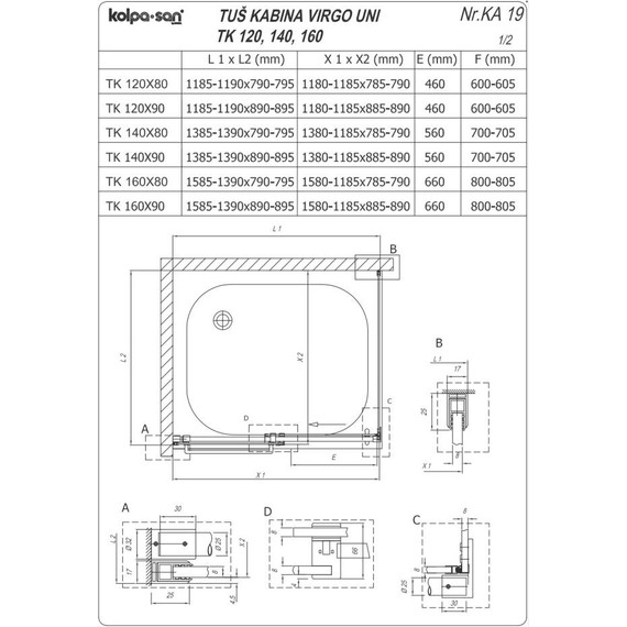 Душевое ограждение Kolpa-San Virgo TK 140x80 см (стекло 8 мм), хром/прозрачное - фото 4