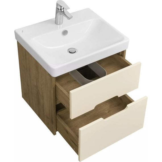 Тумба подвесная с раковиной Акватон Оливия 55 см 1A254201OLVG0, бежевый/дуб веллингтон - фото 4