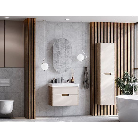 Пенал подвесной Акватон Оливия 40 см 1A254603OLVG0, бежевый/дуб веллингтон - фото 3