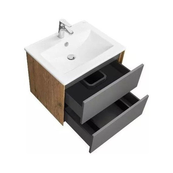 Тумба подвесная с раковиной Акватон Сохо 60 см 1A258001AJA00, графит/дуб веллингтон - фото 5