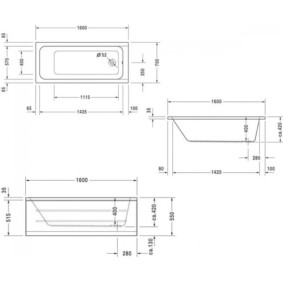 Ванна акриловая Duravit D-Code 160x70 см 700096000000000, Размер - мм: 1600х700 - фото 5