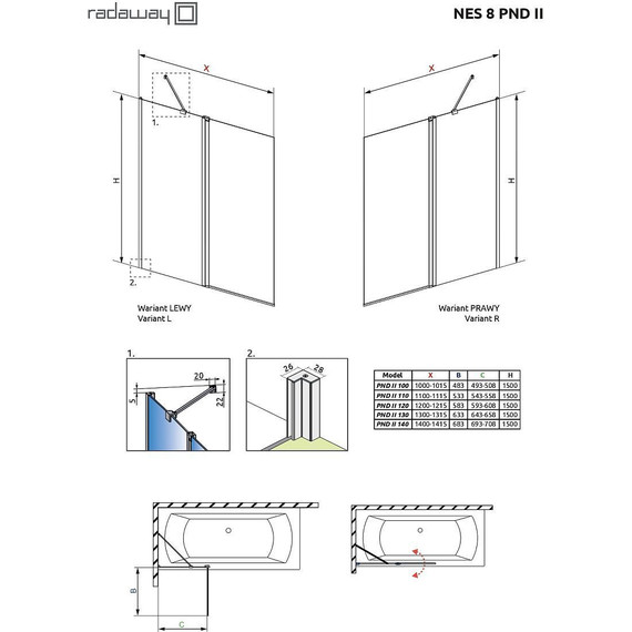 Шторка для ванны Radaway Nes 8 PND II 100 см 10088100-01-01L (стекло 8 мм), хром/прозрачное - фото 4