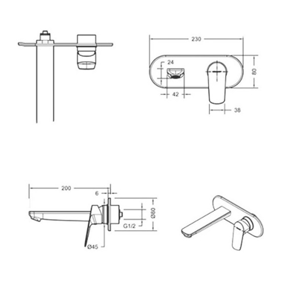 Смеситель для раковины настенный Bravat Rhein P8429564BW-ENG, черный матовый, Цвет производителя: чёрный матовый - фото 2