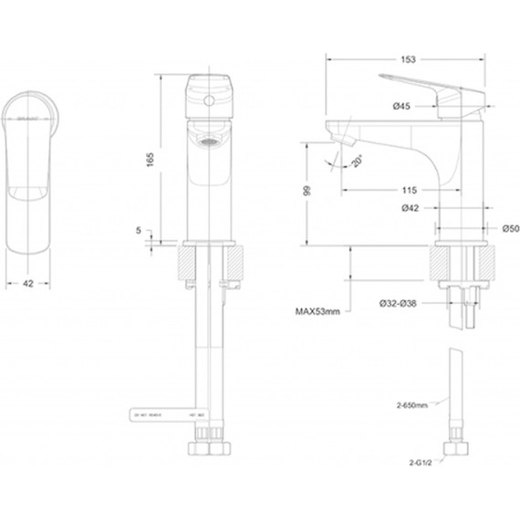 Смеситель для раковины Bravat Rhein F1429564BW-9-ENG, черный матовый, Цвет производителя: чёрный матовый - фото 3