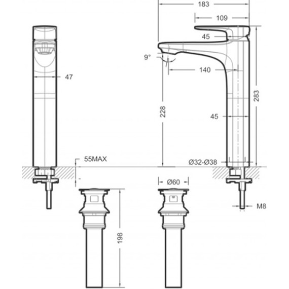 Смеситель для раковины высокий Bravat Source Black F1173218BW-A9-ENG, черный, Цвет производителя: чёрный - фото 2
