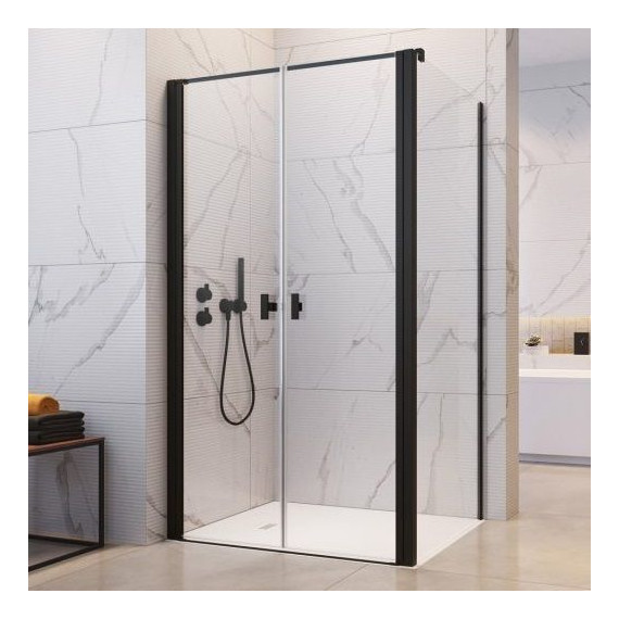 Душевое ограждение Radaway Nes 8 Black DWD+S 80x75 см (стекло 8 мм), черный/прозрачное - фото 