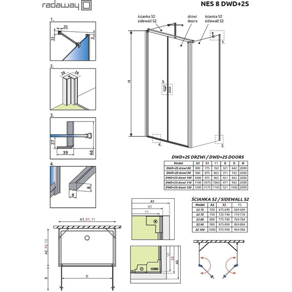 Душевое ограждение Radaway Nes 8 DWD+2S 120x70 см (стекло 8 мм), хром/прозрачное - фото 7