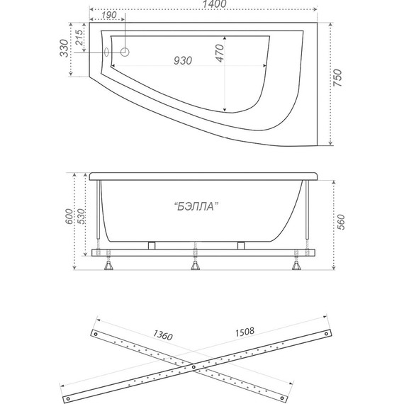 Ванна акриловая 1400х750х600 Тритон Белла L с каркасом - фото 9