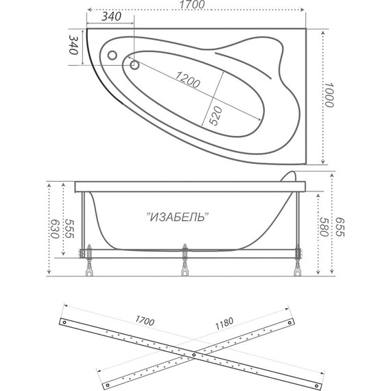 Ванна акриловая 1700х1000х625 Тритон Изабель L с каркасом - фото 9