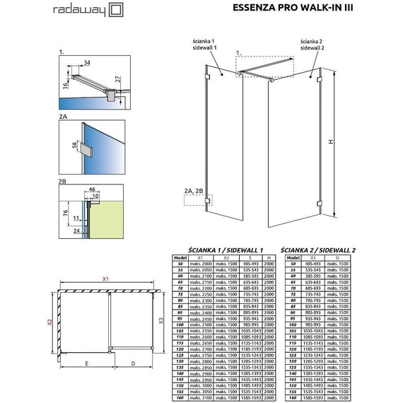Душевое ограждение Radaway Essenza Pro Gold Walk-in III 160x90 см, золото/прозрачное - фото 6