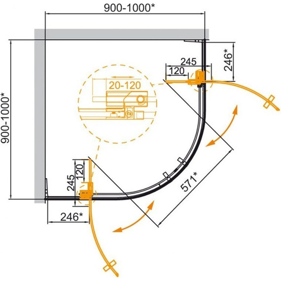Душевое ограждение Cezares (90-100)x(90-100) см SLIDER-R-2-90/100-C-Cr (стекло 8 мм) хром/прозрачное - фото 5