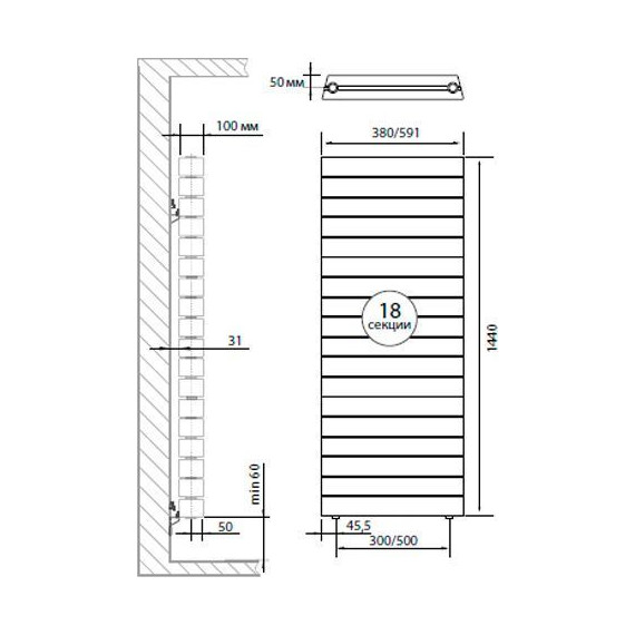 Вертикальный радиатор Royal Thermo Piano Forte Tower Noir Sable 590х1440 мм (18 секций) - фото 2