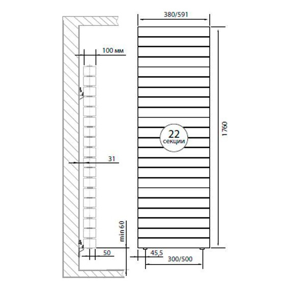 Вертикальный радиатор Royal Thermo Piano Forte Tower Silver Satin 590х1760 мм (22 секции) - фото 3