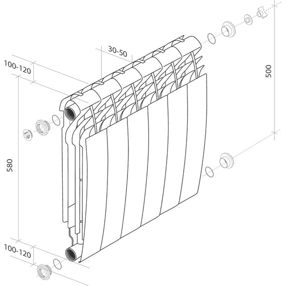 Радиатор Royal Thermo Biliner Alum 500 Bianco Traffico 480х580 мм (6 секций) - фото 5