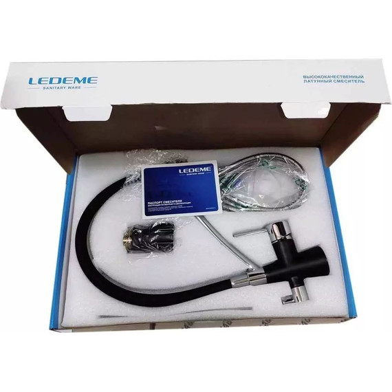 Смеситель для кухни Ledeme L4855B-2, черный/хром - фото 2