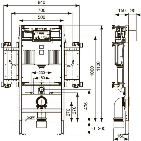 Инсталляция для подвесного унитаза TECEprofil Geronto (h = 1120 мм) 9300381 - фото 3