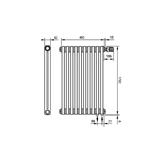 Вертикальный радиатор Zehnder Charleston 2180 490х1790 мм (10 секций) нижнее подключение, белый - фото 5