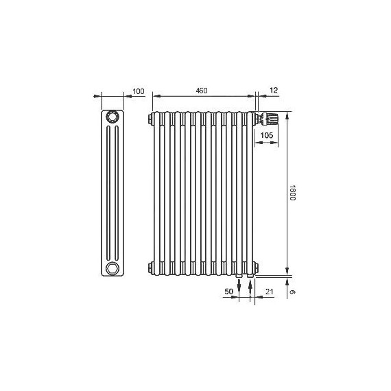 Вертикальный радиатор Zehnder Charleston 3180 490х1800 мм (10 секций) нижнее подключение - фото 5