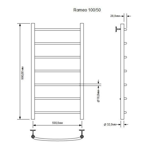 Полотенцесушитель водяной Aquanet Romeo П7 500х1000 мм 266726 - фото 2