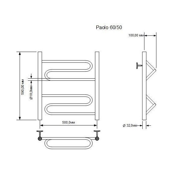 Полотенцесушитель водяной Aquanet Paolo П6 500х600 мм 266732 - фото 2