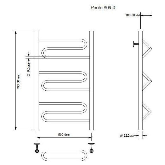 Полотенцесушитель водяной Aquanet Paolo П9 500х800 мм 266733 - фото 2