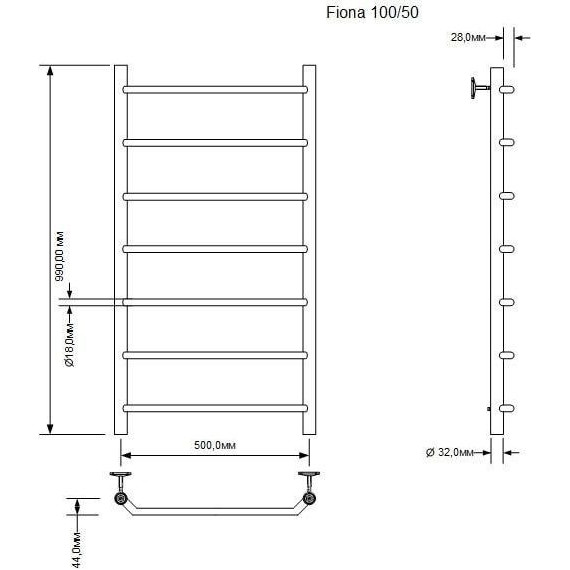 Полотенцесушитель водяной Aquanet Fiona П7 500х1000 мм 266738 - фото 2