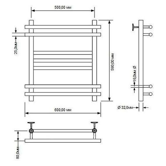 Полотенцесушитель водяной Aquanet Largo П7 500х600 мм 266744 - фото 2