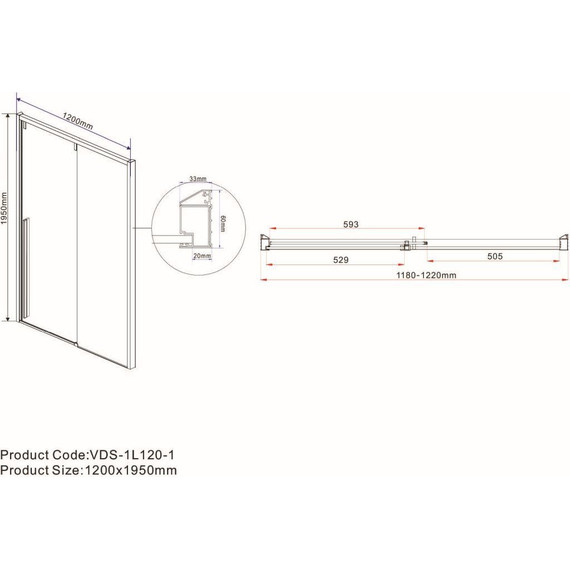 Душевая дверь Vincea Lugano 120 см VDS-1L120CLB-1 (стекло 8 мм), черный/прозрачное - фото 2