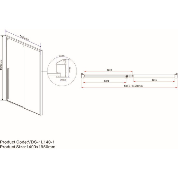 Душевая дверь Vincea Lugano 140 см VDS-1L140CLB-1 (стекло 8 мм), черный/прозрачное - фото 2