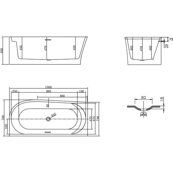 Ванна акриловая Vincea 150x78 см VBT-301-1500R - фото 3