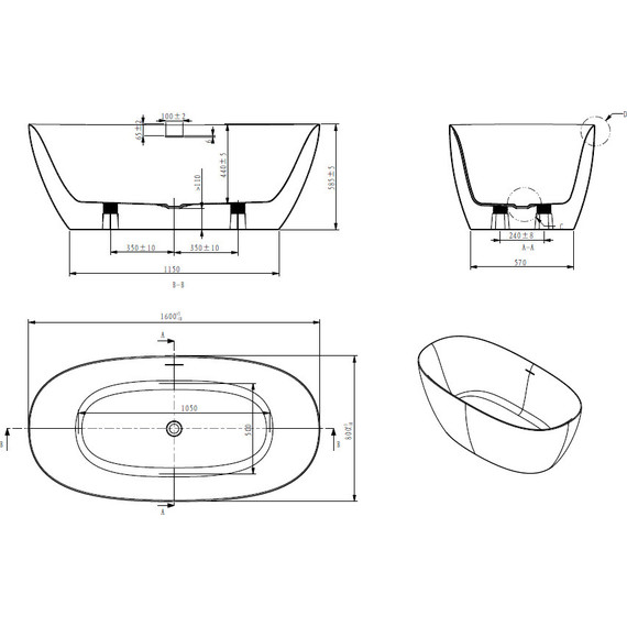 Ванна отдельностоящая Art&Max Genova 160x80 см AM-GEN-1600-800 - фото 3
