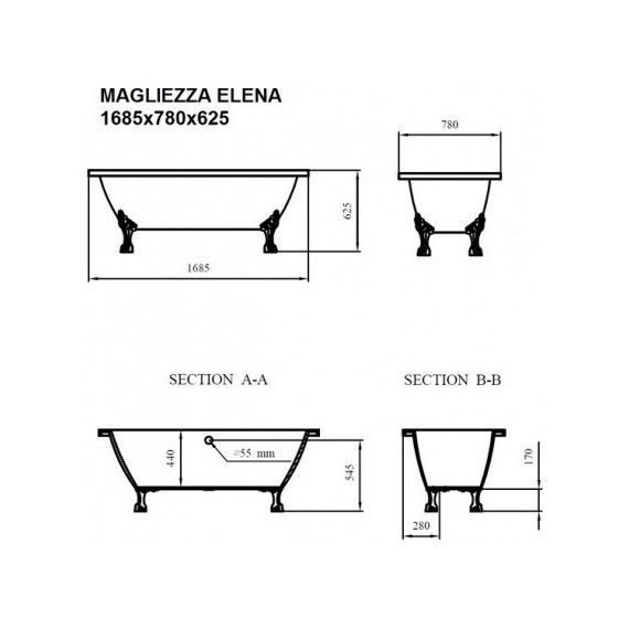 Ванна отдельностоящая Magliezza Elena BR 168x78 см (ножки бронза) - фото 2
