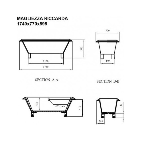 Ванна отдельностоящая Magliezza Riccarda CR 174x77 см (ножки хром) - фото 2