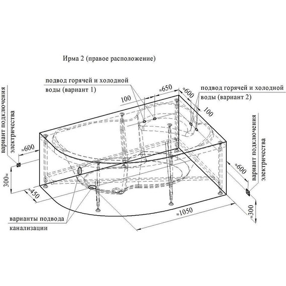 Ванна акриловая Радомир Ирма 2 150x97 см R (в комплекте каркас), Размер - мм: 1500х970 - фото 10