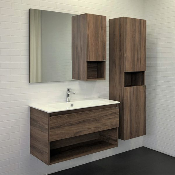 Тумба подвесная с раковиной Comforty Бордо 90 см, дуб тёмно-коричневый - фото 8