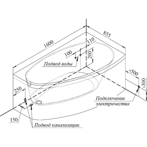 Ванна акриловая Радомир Орсини 160x90 см R (в комплекте каркас и сифон) - фото 7