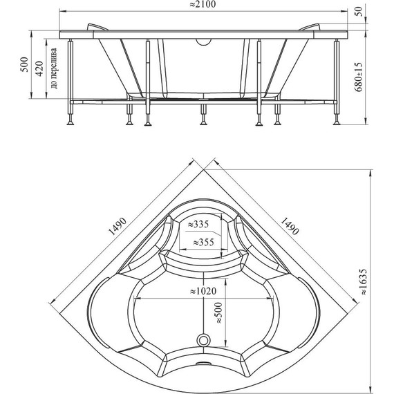 Ванна гидромассажная Радомир Сандра 149x149 см (Гидромассаж "Классик") - фото 2
