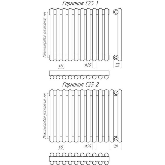 Вертикальный радиатор KZTO Гармония С25 1-1750-10 400х1800 мм (10 секций) - фото 13