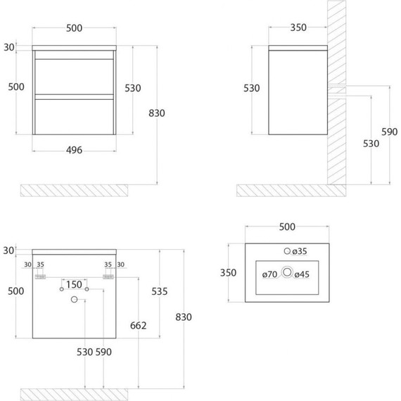 Тумба подвесная с раковиной Art&Max Family-500-2C-SO-PE 50 см, бетон экзотик - фото 7