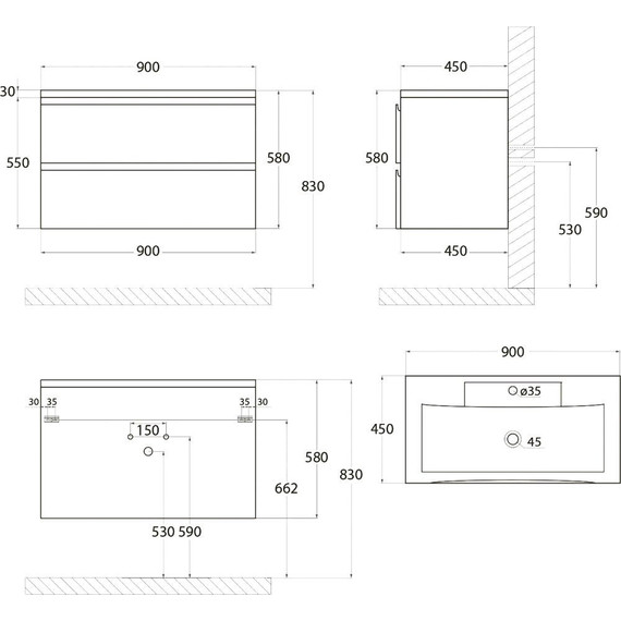Тумба подвесная с раковиной Art&Max AM-Bianchi-900-2C-SO-BL 90 см, белый глянец, Цвет фасада: белый - фото 7