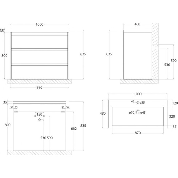 Тумба напольная с раковиной Art&Max FAMILY-1000-3C-PIA-BL 100 см, белый глянец - фото 5