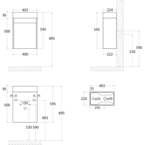Тумба подвесная с раковиной Art&Max Family-400-1D-SO-PB 40 см, сканди - фото 7
