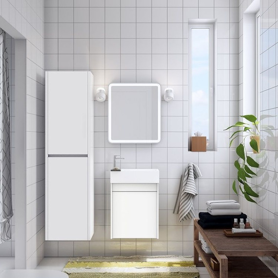 Тумба подвесная с раковиной Art&Max Family-500-1D-SO-BL 50 см, белый глянец - фото 2