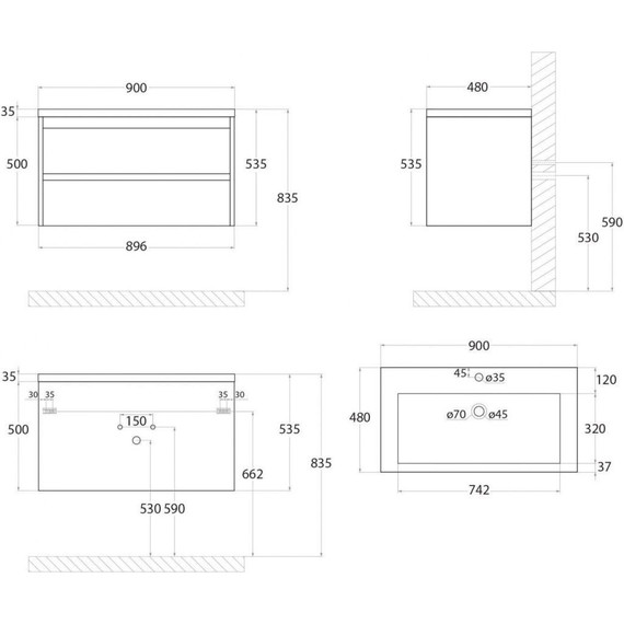 Тумба подвесная с раковиной Art&Max Family-900-2C-SO-PE 90 см, бетон экзотик - фото 9