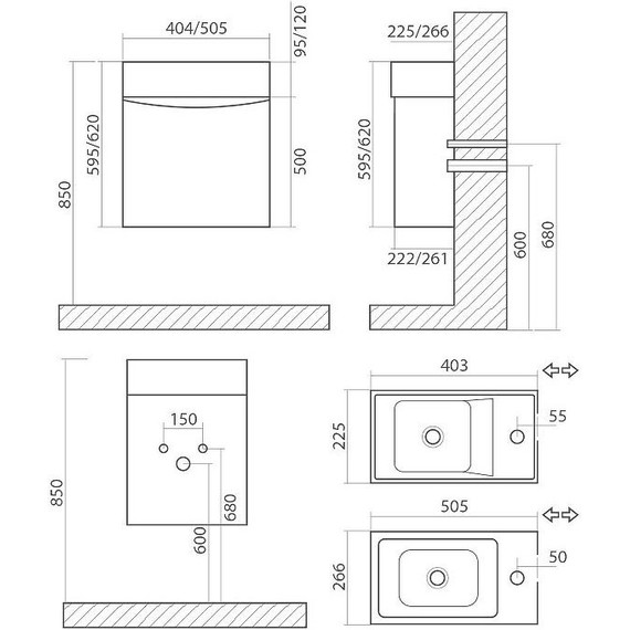 Тумба подвесная с раковиной Art&Max Liberty-500-1D-SO-BL-L 50 см, белый глянец - фото 8