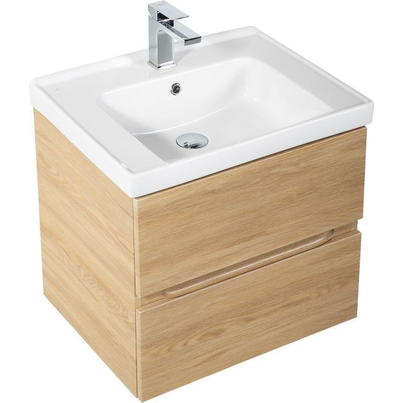 Тумба подвесная с раковиной Art&Max AM-Techno-600-2C-SO-LW674 60 см, дуб мадейра янтарь - фото 3